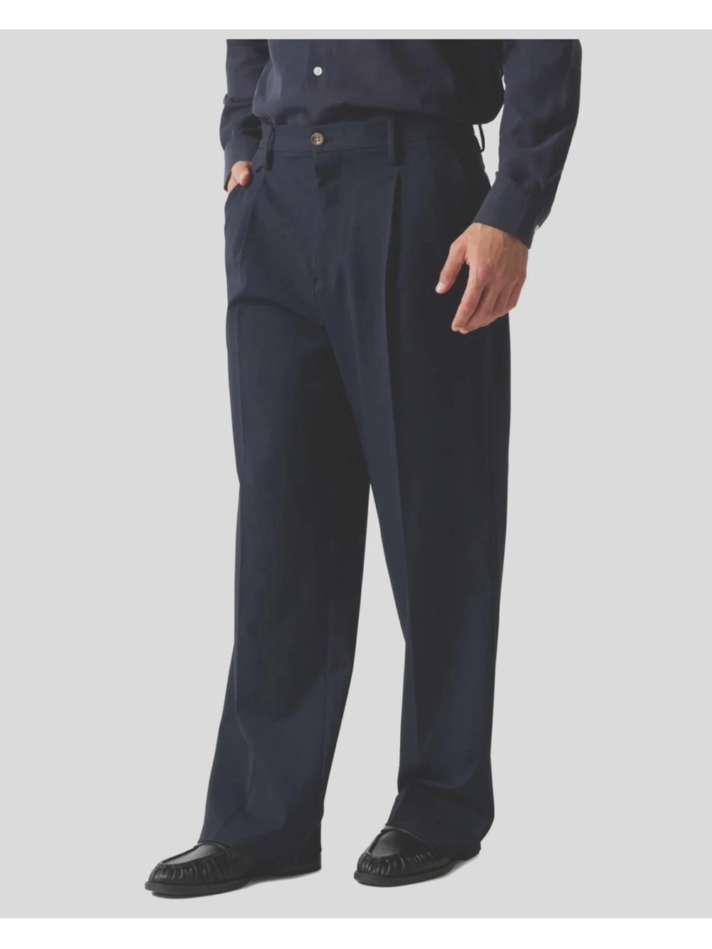 GUESS Men’s Regular Fit Stylish Trouser Pants Wide Leg Linen Blend Navy Blue 32
